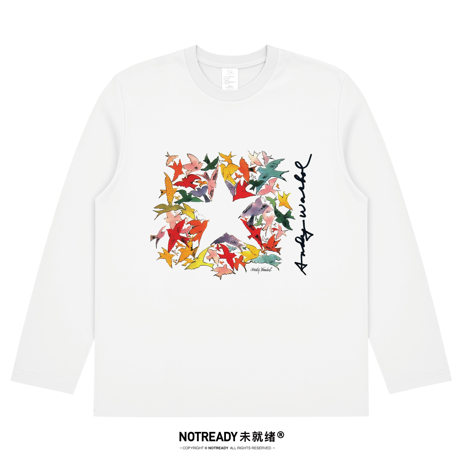 安迪沃霍尔签名群鸟之星长袖T恤
