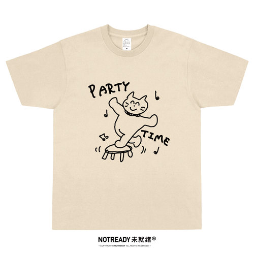 PARTYTIME猫咪印花T恤女男手绘