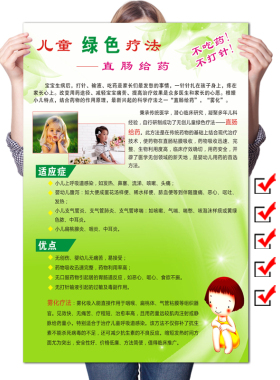 小儿推拿药物绿色治疗直肠给药挂图经络穴位图儿童中医养生海报