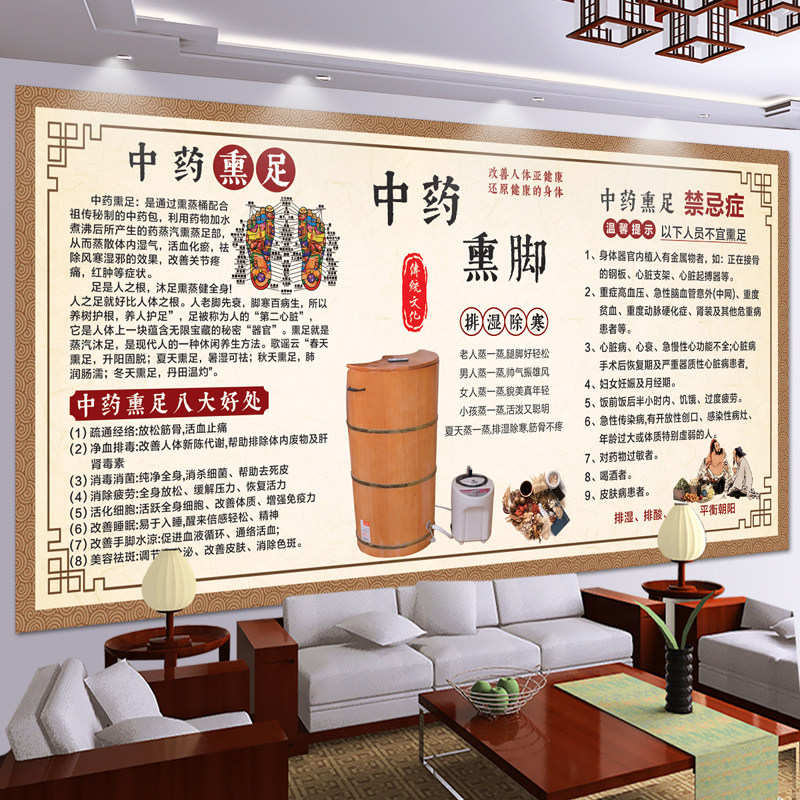 中药熏蒸海报足疗足浴广告图中药泡脚好处挂画中医熏脚蒸脚宣传图