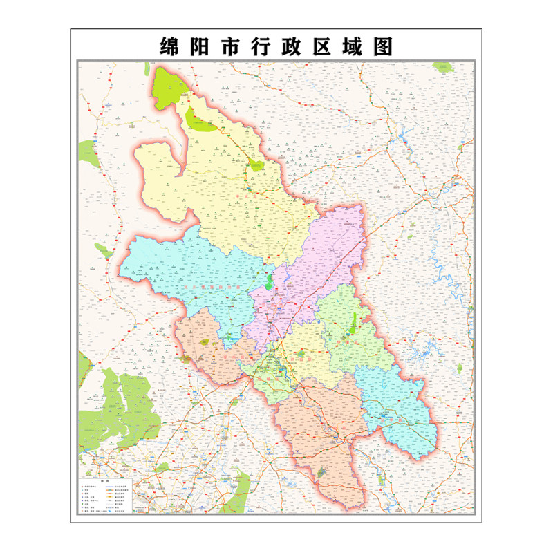 绵阳市地图2024行政区划图贴图简版地图覆膜防水地图定制高清粘墙