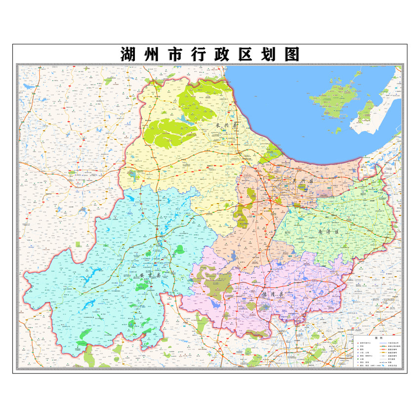 湖州市地图新版行政区图高清书房办公室贴图海报覆膜防水材质环保