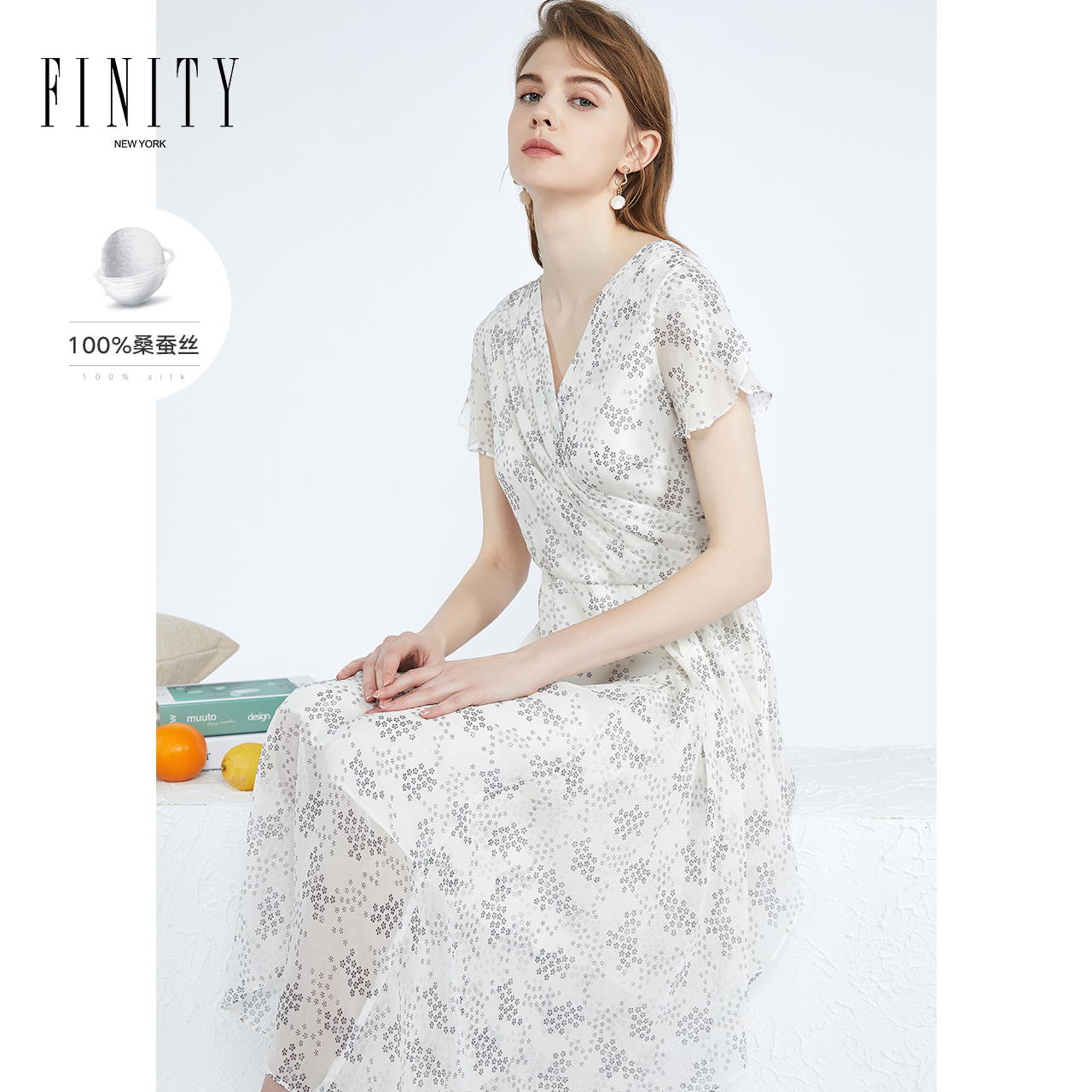 【喵喵严选】FINITY 真丝连衣裙时尚收腰显瘦气质 F21TC6554L