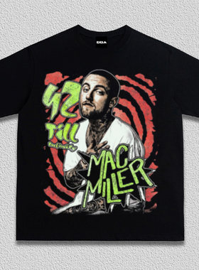 Mac Miller迈克米勒美式重磅纯棉做旧T恤圆领印花宽松水洗潮短袖