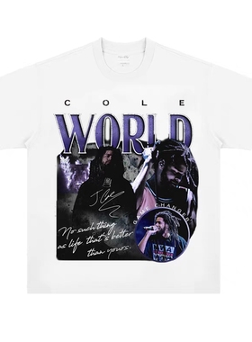 JCole科尔美式复古嘻哈说唱摇滚重磅宽松小领口纯棉潮流短袖t恤男