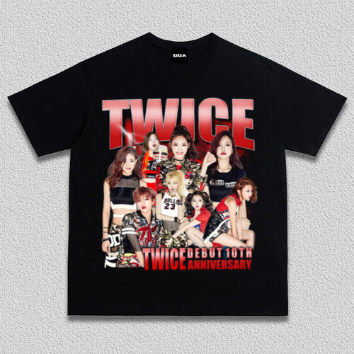 TWICE女团十周年纪念复古重磅纯棉美式短袖宽松圆领男女潮应援T恤