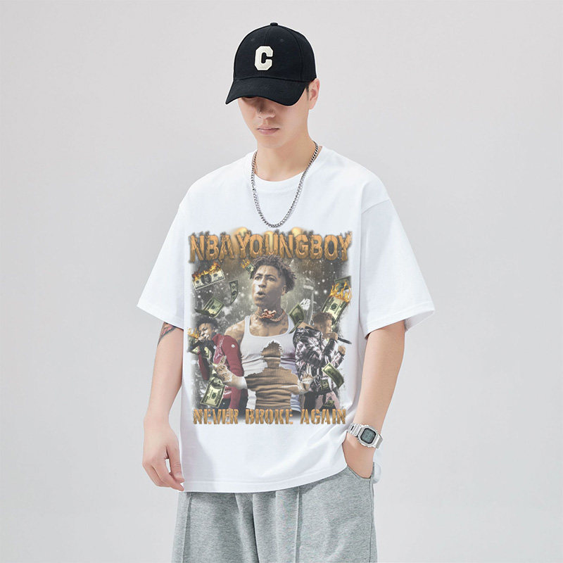 Nba Youngboy说唱歌手美式重磅纯棉Hiphop摇滚嘻哈潮宽松短袖t恤