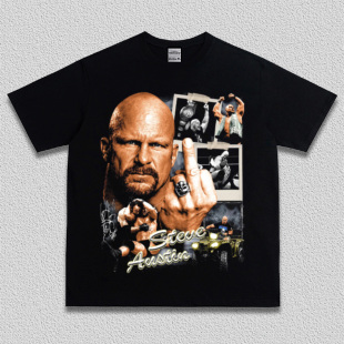 Steve Austin史蒂夫奥斯丁WWE美式复古重磅纯棉T恤宽松透气男短袖