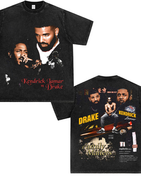 Drake&Kendrick 德雷克&肯德里克说唱重磅纯棉摇滚潮宽松短袖T恤