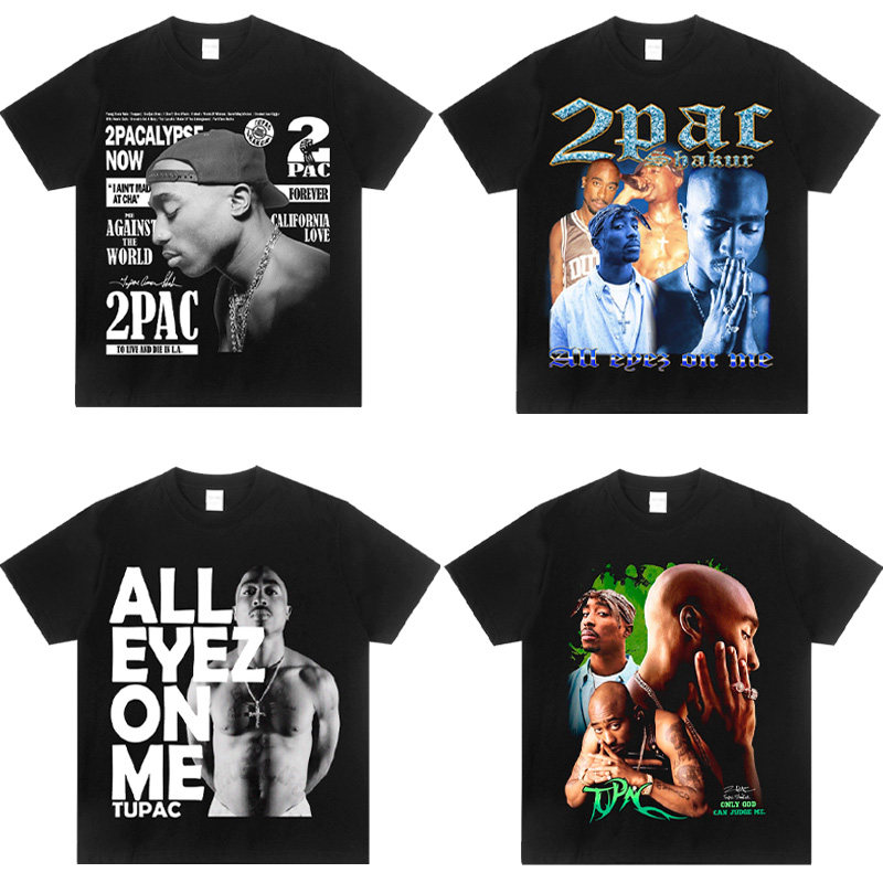 2PAC 图派克饶舌说唱歌手美式圆领纯棉宽松摇滚西海岸潮流短袖t恤