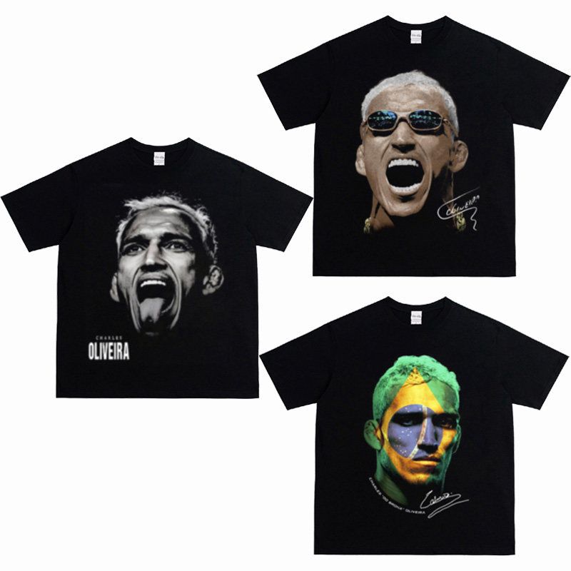 Oliveira奥利维拉美式高街重磅纯棉圆领短袖t恤男ufc格斗宽松上衣