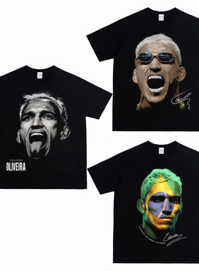 Oliveira奥利维拉美式高街重磅纯棉圆领短袖t恤男ufc格斗宽松上衣