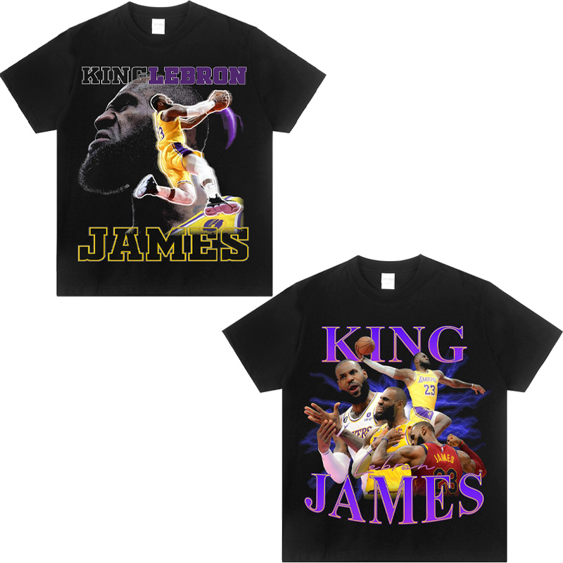 Lebron James詹姆斯篮球运动小领口Vintage纯棉宽松透气潮短袖t恤