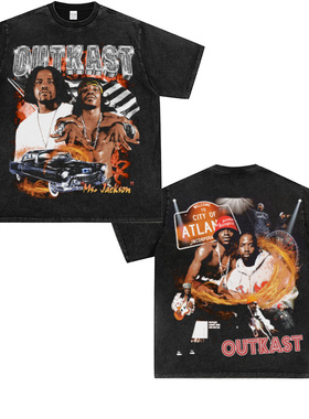 OutKast说唱二人组美式重磅纯棉数码印花潮流Hiphop摇滚潮短袖t恤