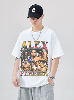 UFC Alex Pereira佩雷拉拳击美式纯棉运动摇滚透气潮宽松短袖t恤