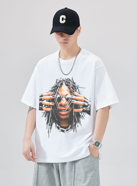 Teezo Touchdown钉子哥蒂佐说唱美式小领口潮流嘻哈短袖HiphopT恤