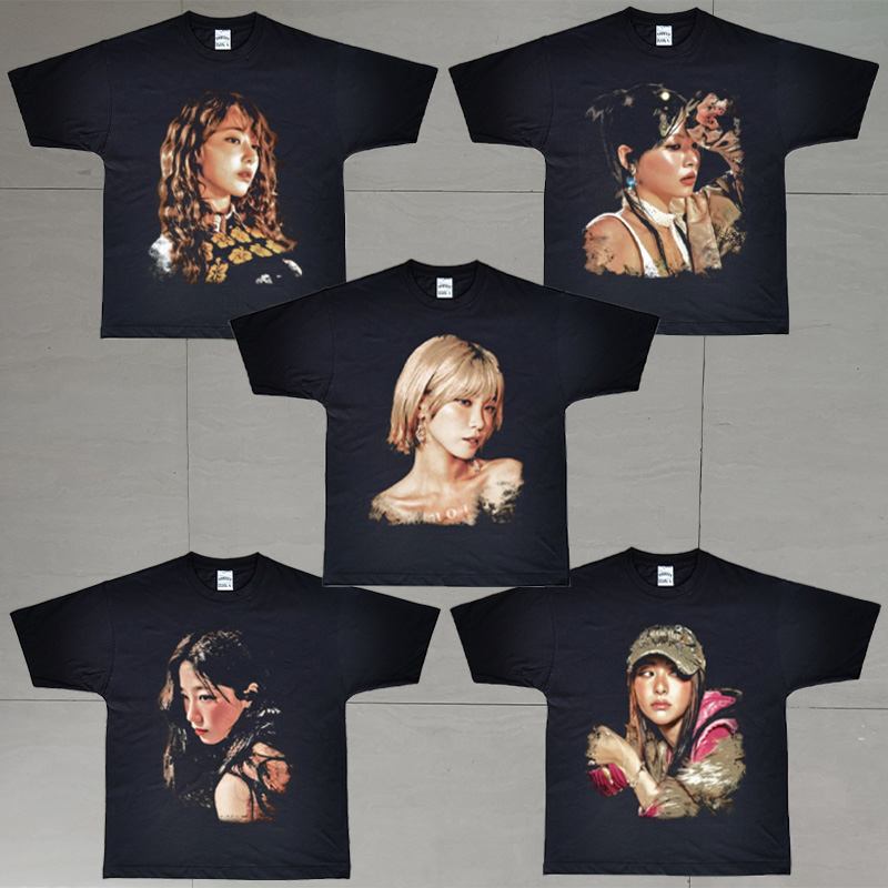 LE SSERAFIM女团周边金采源宫胁咲良许允真中村一叶洪恩採复古T恤