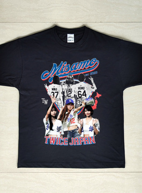 TWICE女团周边MISAMO小分队名井南凑崎纱夏平井桃纯棉宽松复古T恤