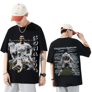 Cristiano Ronaldo世界杯足球C罗美式重磅纯棉宽松运动潮短袖t恤