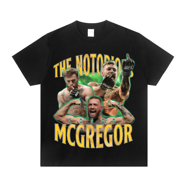 UFC Conor康纳嘴炮拳击半袖纯棉小领口摇滚数码直喷潮运动短袖t恤