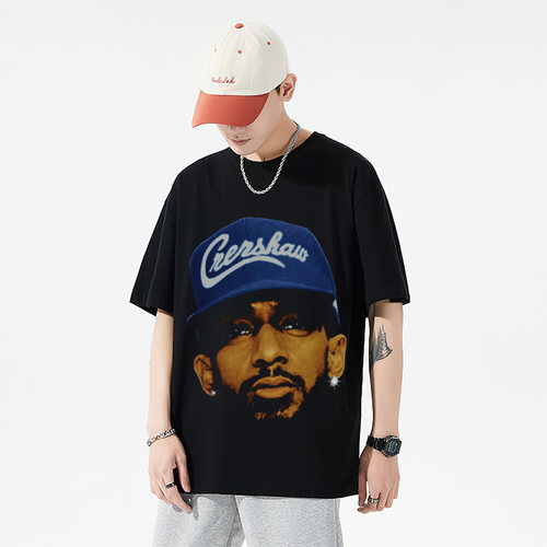 Nipsey Hussle尼普西哈塞尔说唱美式纯棉Hiphop街头潮宽松短袖t恤