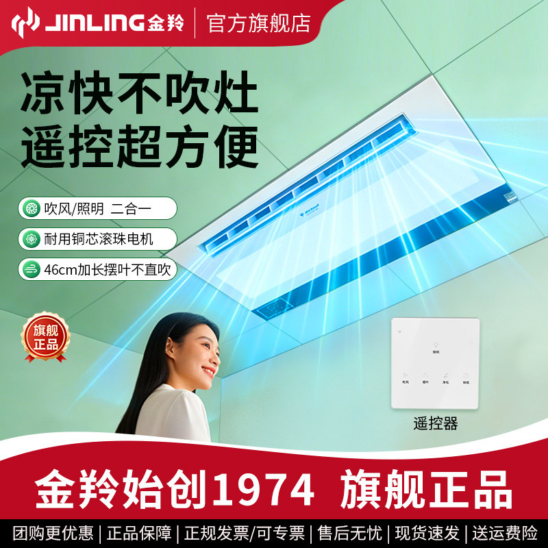 金羚凉霸厨房照明二合一专用冷霸遥控摆叶30x60集成吊顶灯带风扇