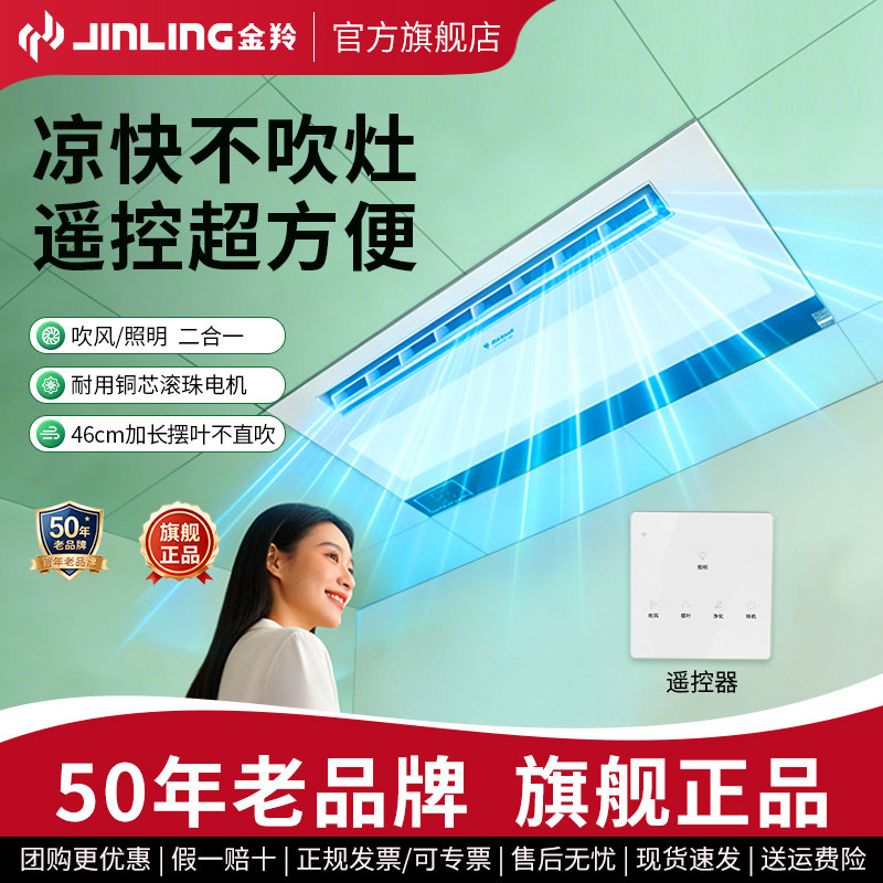 金羚凉霸厨房照明二合一专用冷霸遥控摆叶30x60集成吊顶灯带风扇