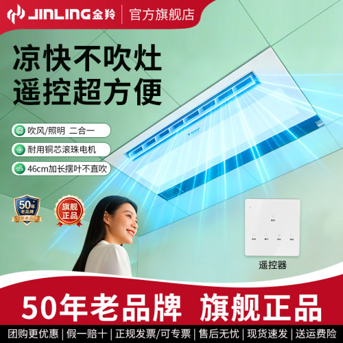 金羚凉霸厨房照明二合一专用冷霸遥控摆叶30x60集成吊顶灯带风扇
