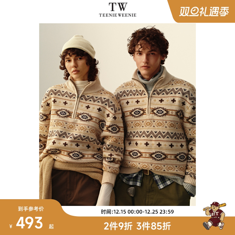 Teenie Weenie小熊男装羊毛混纺宽松半拉链立领法式慵懒