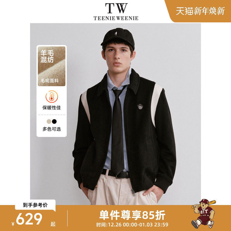 TeenieWeenie小熊男装简约时尚毛呢外套冬季棒球服美式绵