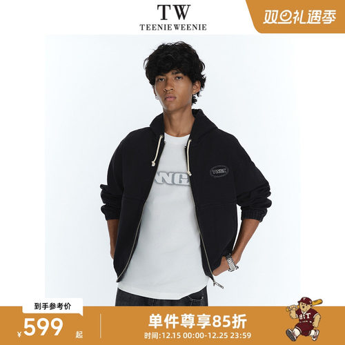 Teenie Weenie小熊男装复古水洗做旧帆布舒适街头风连帽牛仔夹克