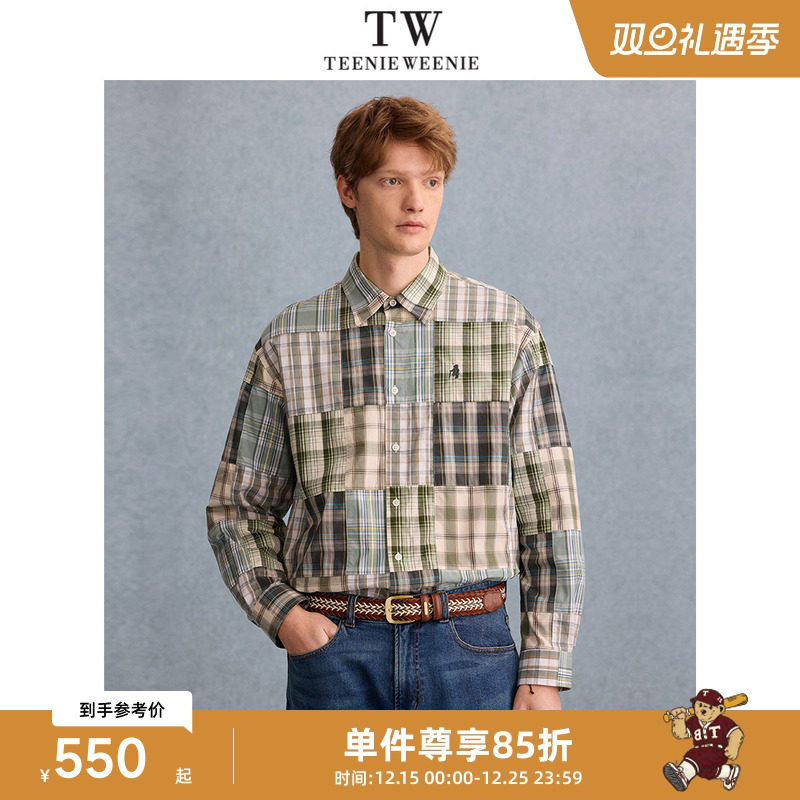 TeenieWeenie小熊男装衬衫2025年春季新款潮流复古拼