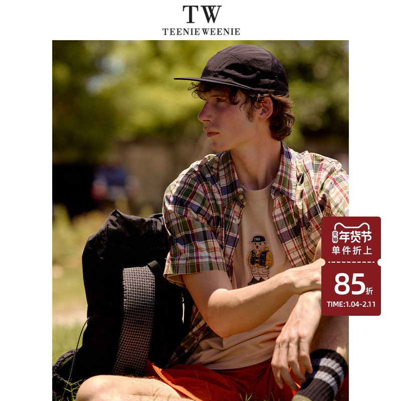 TeenieWeenie小熊男装衬衫新款格子清凉小众复古翻领短袖