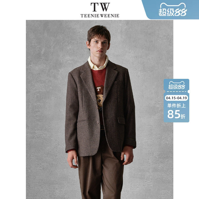 TeenieWeenie小熊男装翻领冬季商务休闲西装翻领毛呢外套薄垫肩