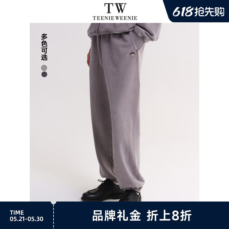 TeenieWeenie小熊男装卫裤2025年春季新款做旧水洗运动束脚休闲裤