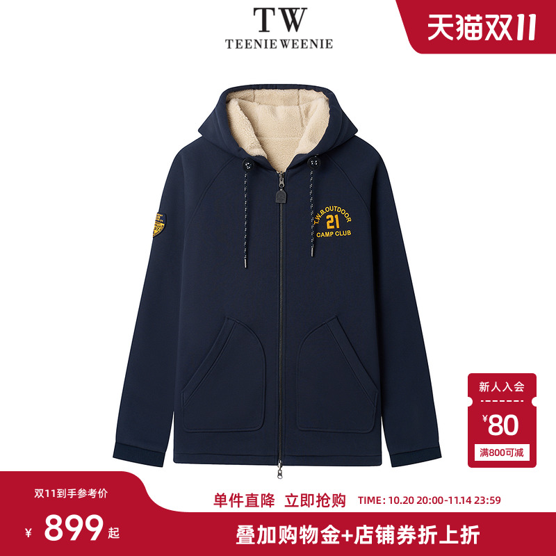 Teenie Weenie小熊男装双面穿灯芯绒熊刺绣复古户连帽拉链外套