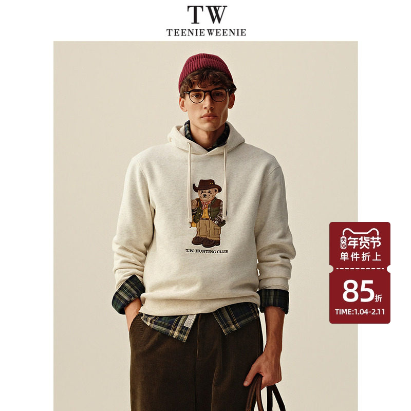 Teenie Weenie小熊男装宽松舒适刺绣复古圆领长袖上衣新
