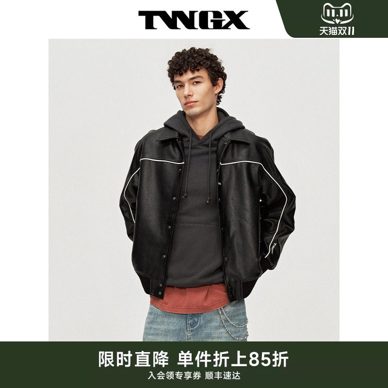 TeenieWeenie小熊男装2026秋季复古时尚撞色设计刺绣翻领仿皮夹克