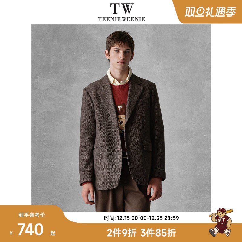 Teenie Weenie小熊男装翻领冬季商务休闲西装翻领毛呢外