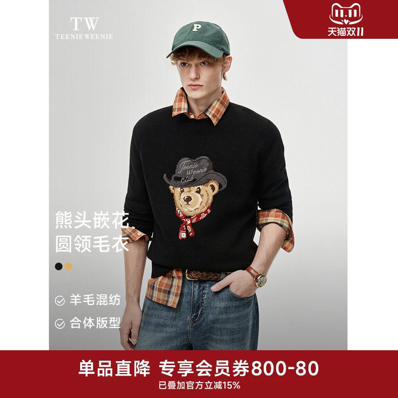 TeenieWeenie小熊男装秋冬新款毛衣刺绣美式休闲圆领针织衫情侣装