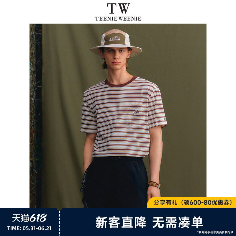TeenieWeenie小熊男装2026夏罗纹圆领条纹刺绣口袋休闲短袖T恤