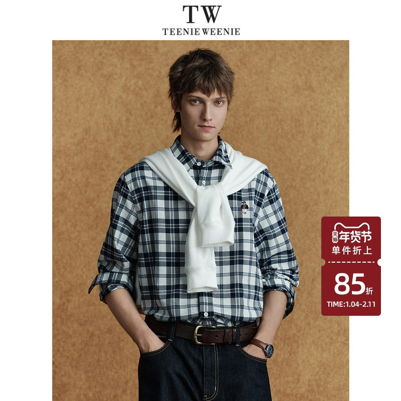 Teenie Weenie小熊男装休闲简约格纹美式复古日常宽松纯