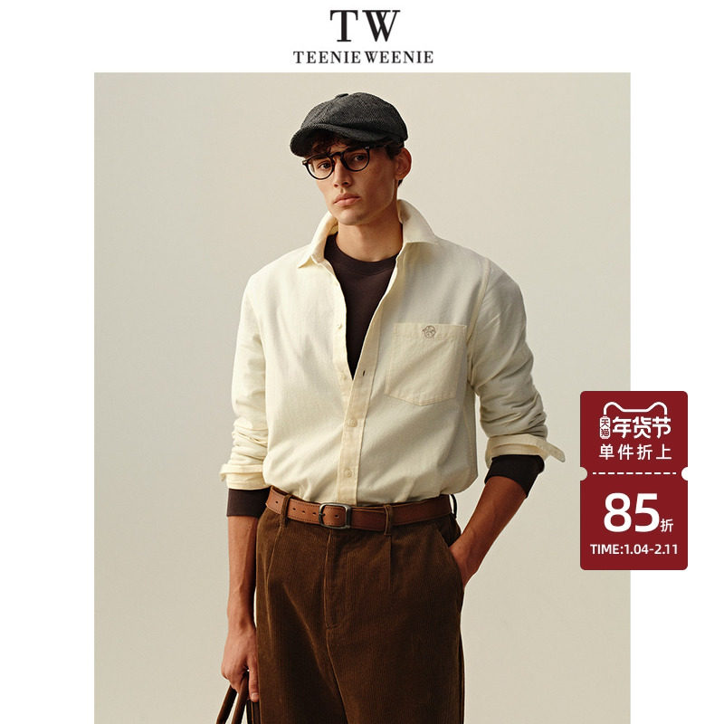 Teenie Weenie小熊男装简约通勤小熊头刺绣舒适日常衬衫