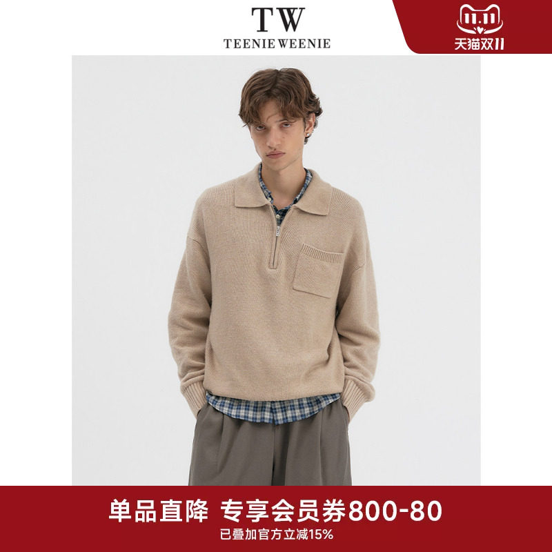 TeenieWeenie小熊男装美式学院风时尚翻领半拉链毛衣长袖上衣新款