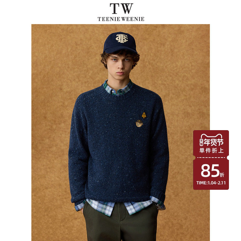 Teenie Weenie小熊男装圆领套头立体刺绣休闲通勤毛衣