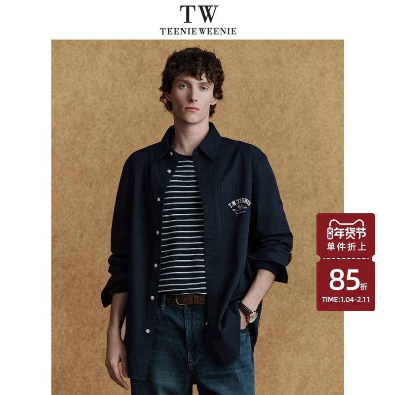 Teenie Weenie小熊男装刺绣衬衫休闲长袖新款高级美式复