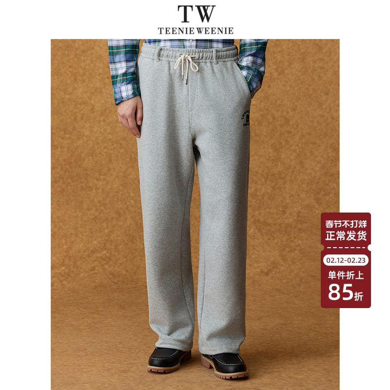 Teenie Weenie小熊男装脸熊简约保暖直筒阔腿休闲长裤卫裤