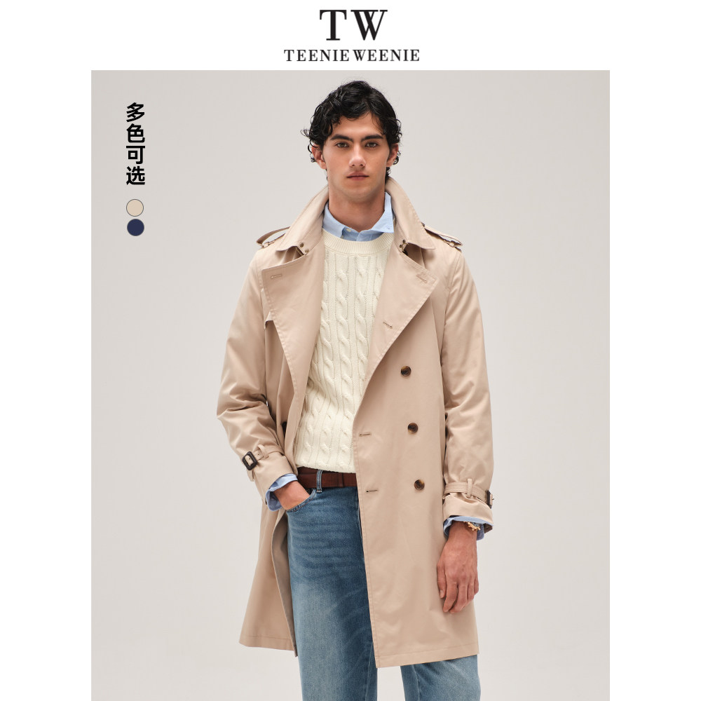 TeenieWeenie小熊男装简约风衣外套新款男士高级翻领中长款复古
