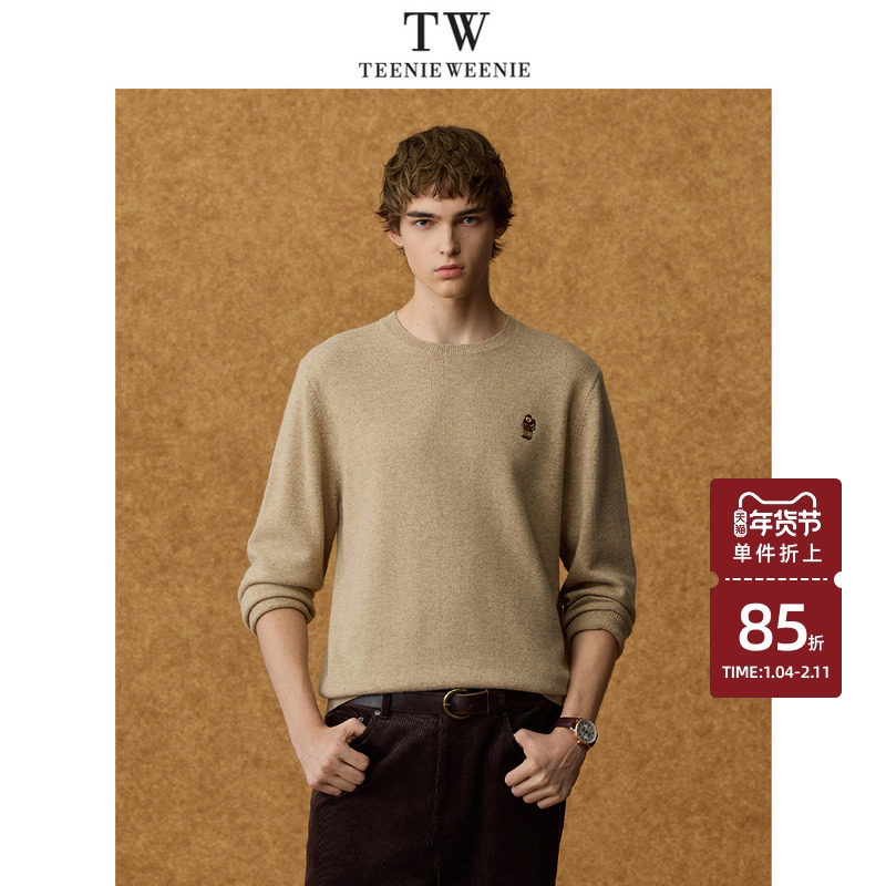 Teenie Weenie小熊男装圆领套头简约刺绣熊舒适保暖毛衣