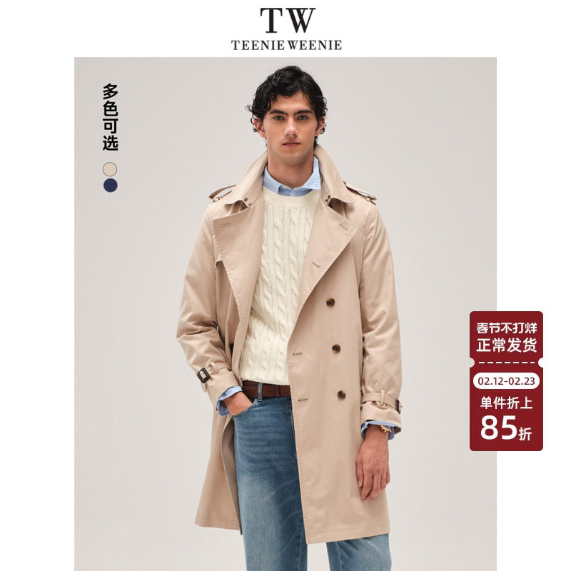 TeenieWeenie小熊男装简约风衣外套新款男士高级翻领中长款复古